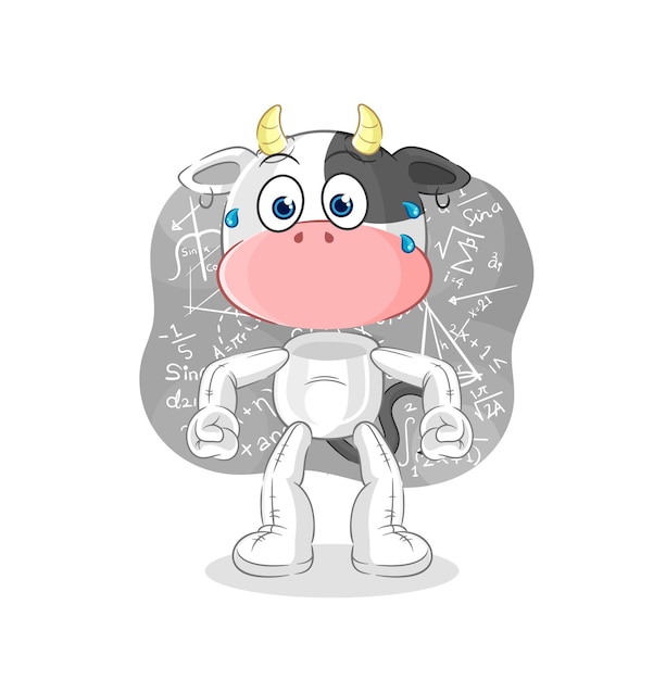 Vector personaje de dibujos animados de vector duro de pensamiento de vaca