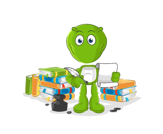 Personaje de dibujos animados de vector de escritor alienígena