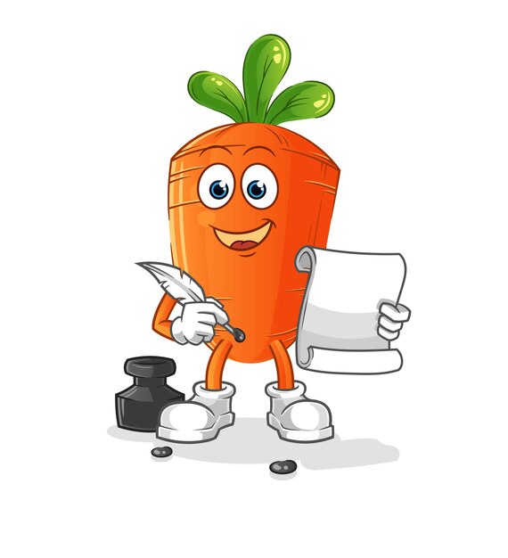 Personaje de dibujos animados de vector de escritor de zanahoria