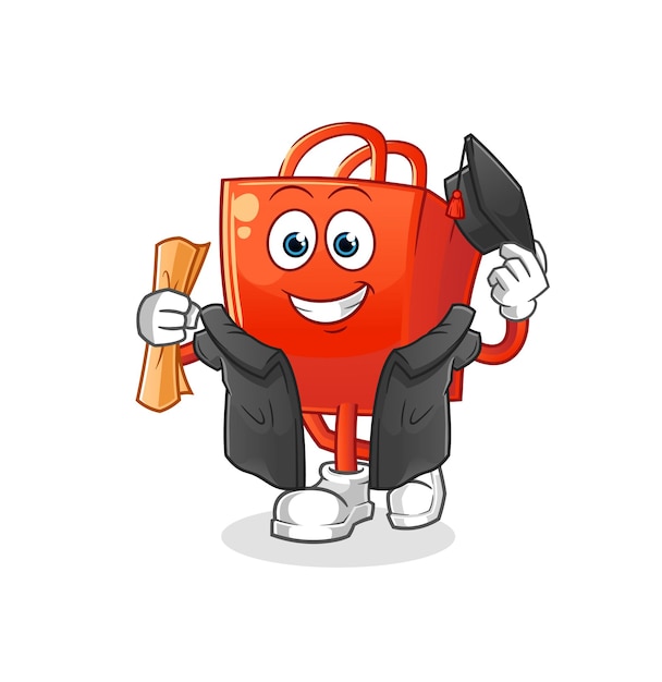 Personaje de dibujos animados de vector de graduación de bolsa de compras