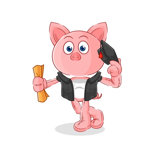 Personaje de dibujos animados de vector de graduación de cerdo