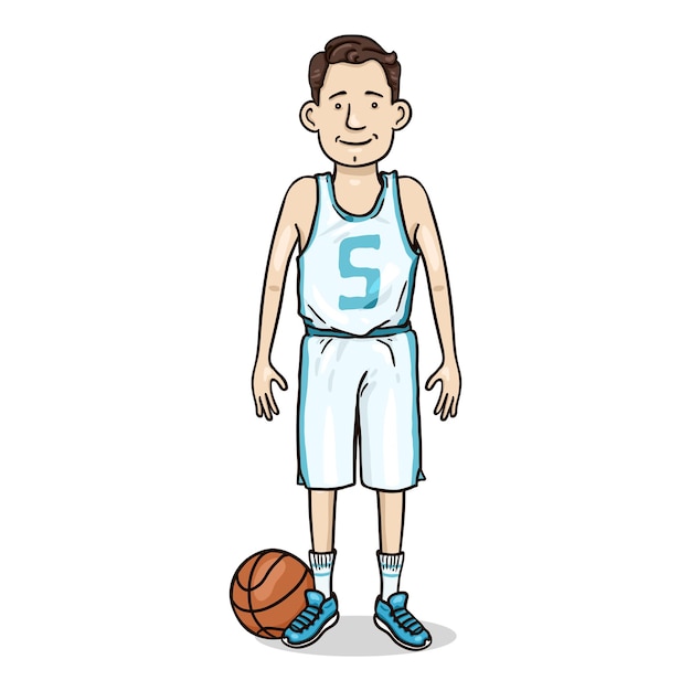 Personaje de dibujos animados de vector - hombre joven en uniforme de backetball blanco