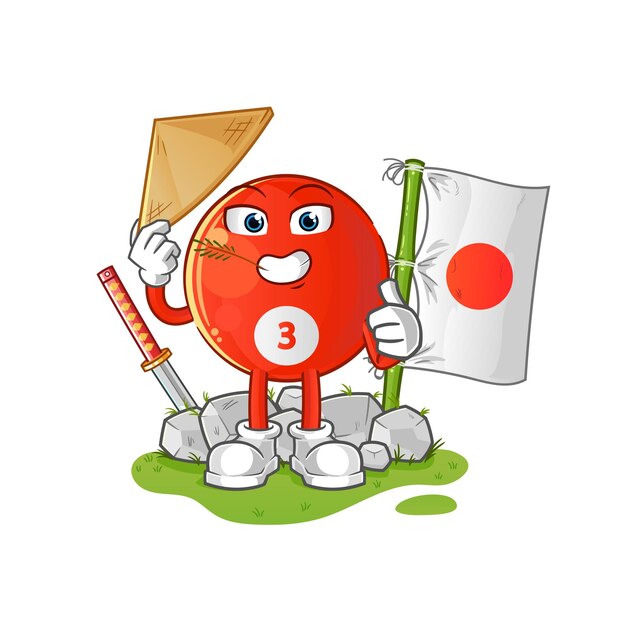 Personaje de dibujos animados de vector japonés de bola de billar roja