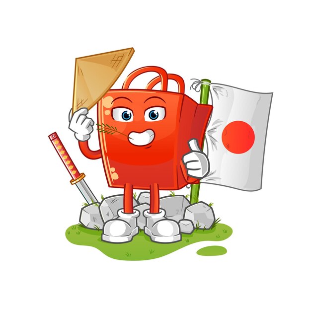 Personaje de dibujos animados de vector japonés de bolsa de compras