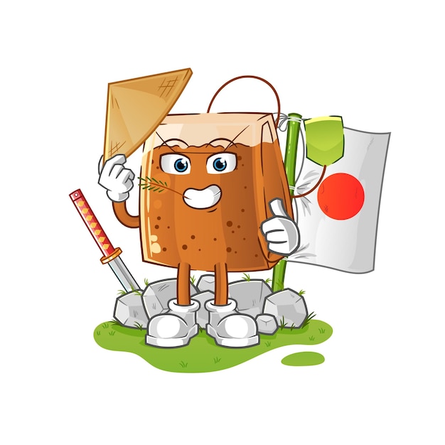 Personaje de dibujos animados de vector japonés bolsa de té