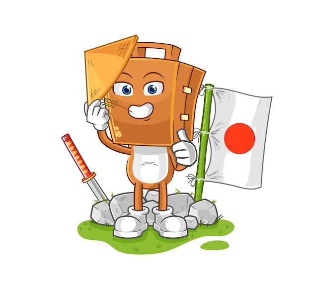 Personaje de dibujos animados de vector japonés de cabeza de maleta