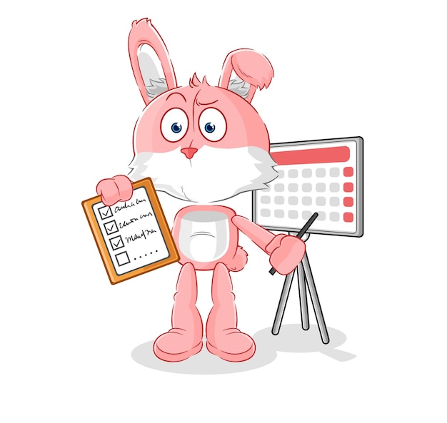 Personaje de dibujos animados de vector de lista de horario de conejito rosa