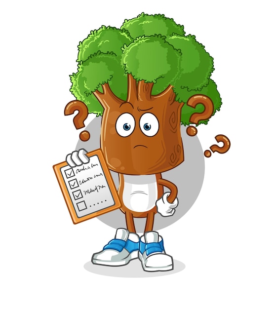 Personaje de dibujos animados de vector de lista de horario de dibujos animados de cabeza de árbol