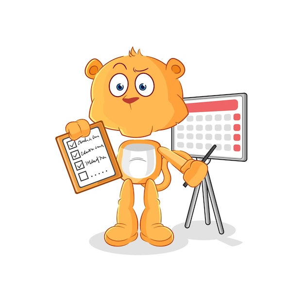 Personaje de dibujos animados de vector de lista de horario de leona