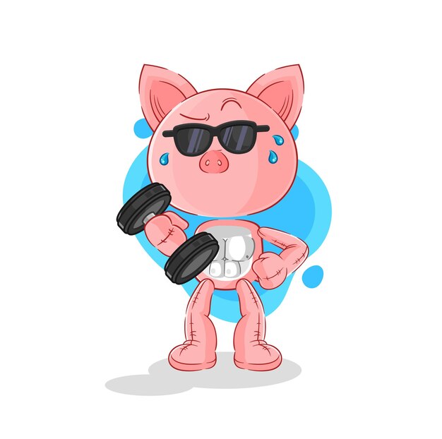 Personaje de dibujos animados de vector de mancuerna de elevación de cerdo