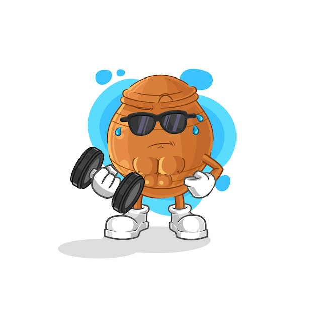 Personaje de dibujos animados de vector de mancuerna de elevación de olla de barro