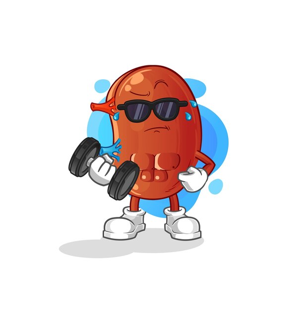 Personaje de dibujos animados de vector de mancuerna de elevación de riñónxA