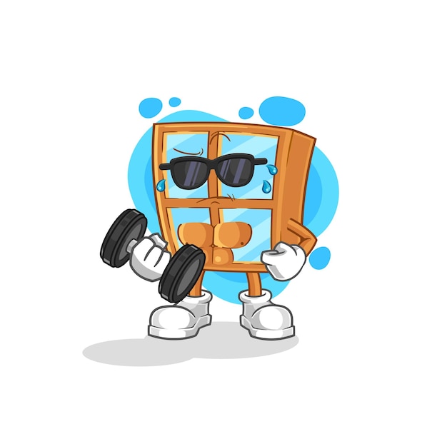 Personaje de dibujos animados de vector de mancuerna de elevación de ventana