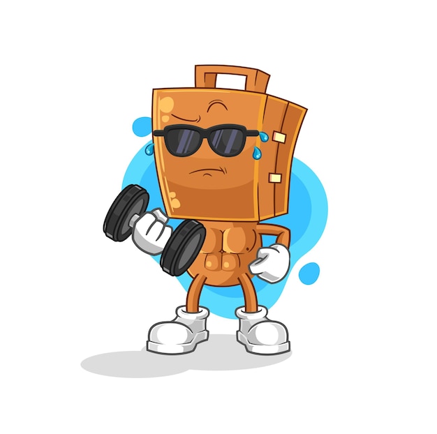 Personaje de dibujos animados de vector de mancuerna de levantamiento de cabeza de maleta