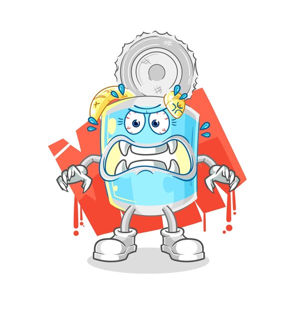 Personaje de dibujos animados de vector de monstruo de pescado enlatado