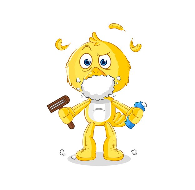 Personaje de dibujos animados de vector de pelo facial de afeitado de pollito