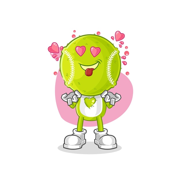 Vector personaje de dibujos animados de vector de pelota de tenis fallin love