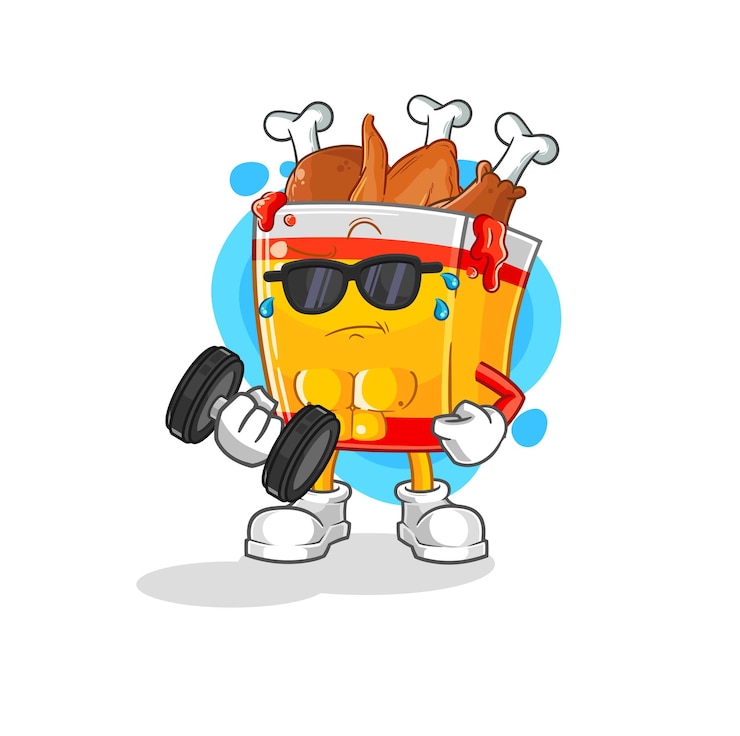 Vector personaje de dibujos animados de vector de pesa de elevación de pollo frito