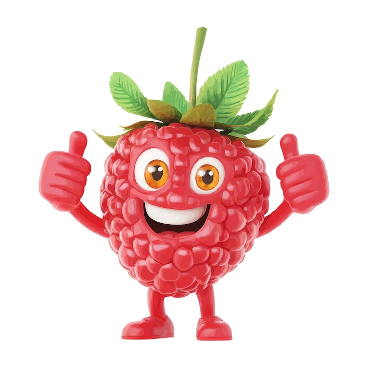 Vector el personaje de dibujos animados vector raspberry muestra los pulgares hacia arriba