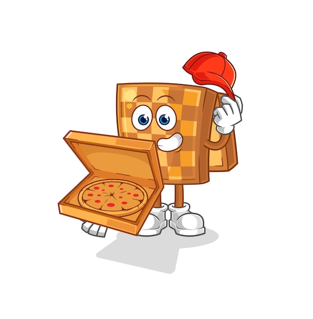 Personaje de dibujos animados de vector de repartidor de pizza de ajedrez de madera