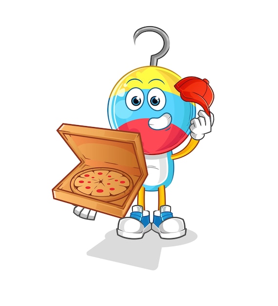 Personaje de dibujos animados de vector de repartidor de pizza de cebo de pesca