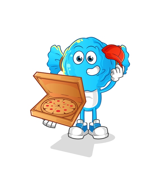 Personaje de dibujos animados de vector de repartidor de pizza de dibujos animados de cabeza de caramelo