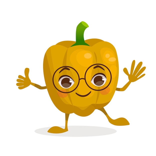 Personaje de dibujos animados de vector vegetal Pimiento dulce Vegetal con cara brazos y piernas