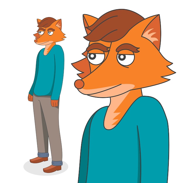 Personaje de dibujos animados vector zorro humanizado en pleno crecimiento Personaje de capas separadas para animación