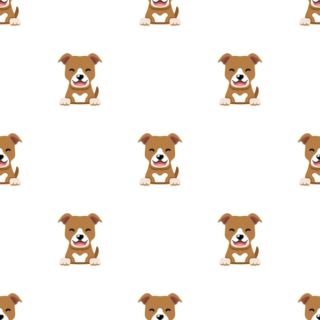 Personaje de dibujos animados vectorial lindo pit bull terrier perro fondo de patrón sin costuras