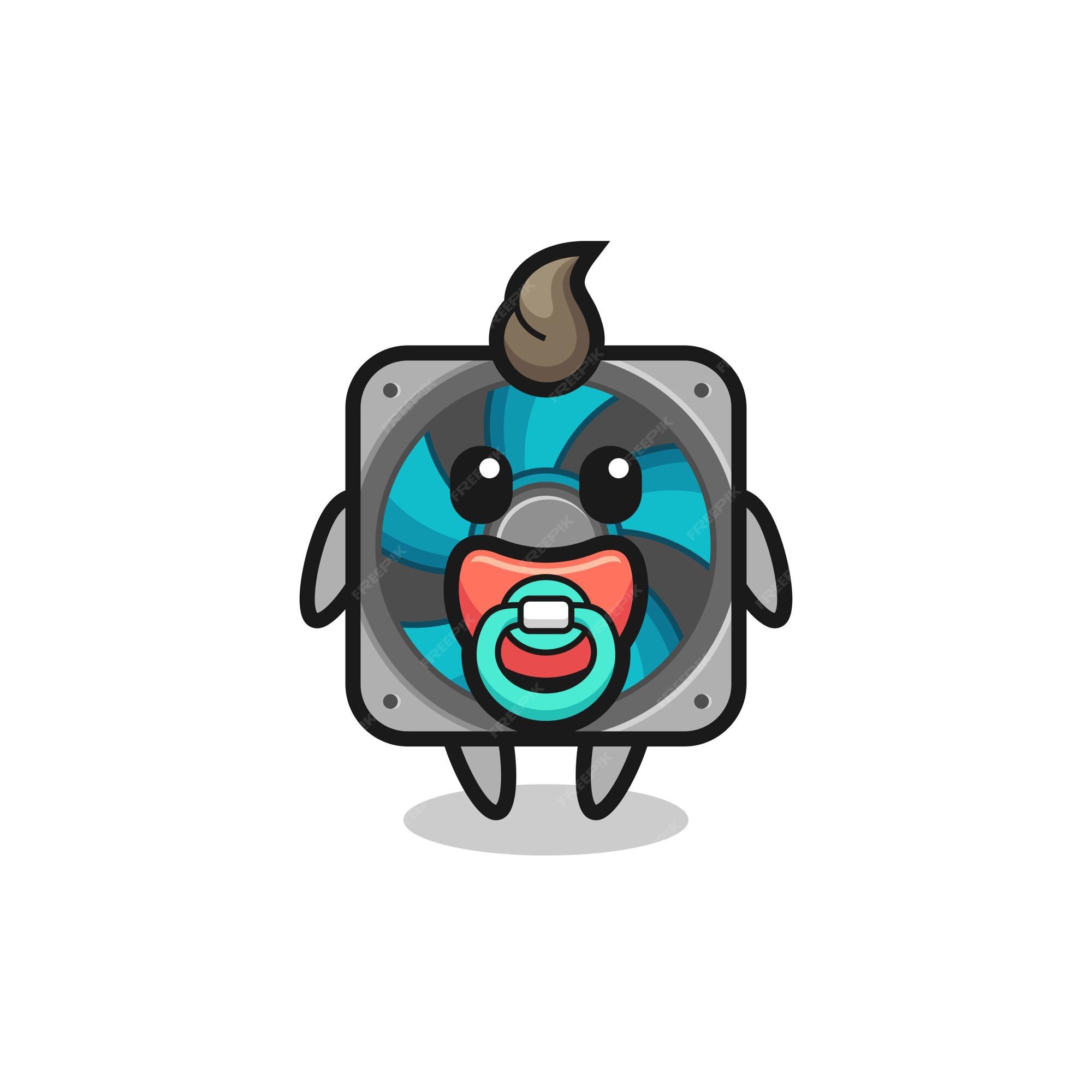 Personaje de dibujos animados de ventilador de computadora para bebé con chupete, diseño de estilo lindo para camiseta, pegatina, elemento de logotipo | Vector Premium Personaje de dibujos animados de ventilador de computadora para bebé con chupete, diseño de estilo lindo para camiseta, pegatina, elemento de logotipo | Vector Premium