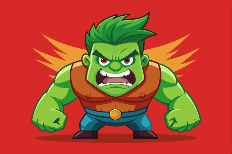 Vector un personaje de dibujos animados vibrante con piel verde y una expresión furiosa muestra ira y intensidad extremas ilustración de dibuios animados personalizable de ira