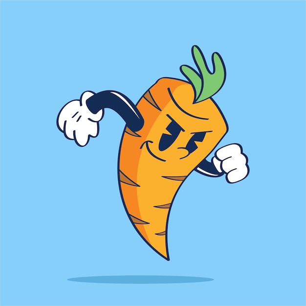 Personaje de dibujos animados de zanahoria listo para ejecutar ilustración vectorial de dibujo a mano