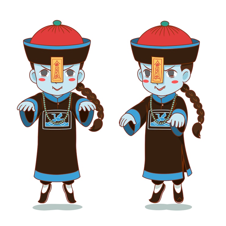 Vector personaje de dibujos animados de zombie chino