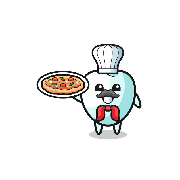 Personaje de diente como mascota del chef italiano.
