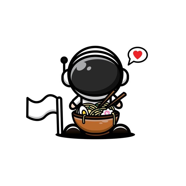 un personaje de diseño de astronauta lindo comiendo ramen