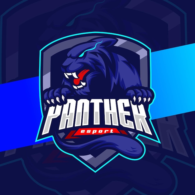 Personaje de diseño de logotipo de esport de mascota de cabeza de pantera enojado para deportes y juegos