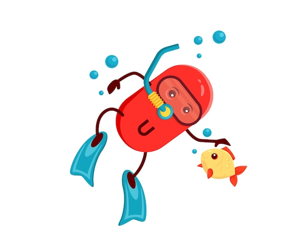 Personaje divertido de dibujos animados vitamina U buzo