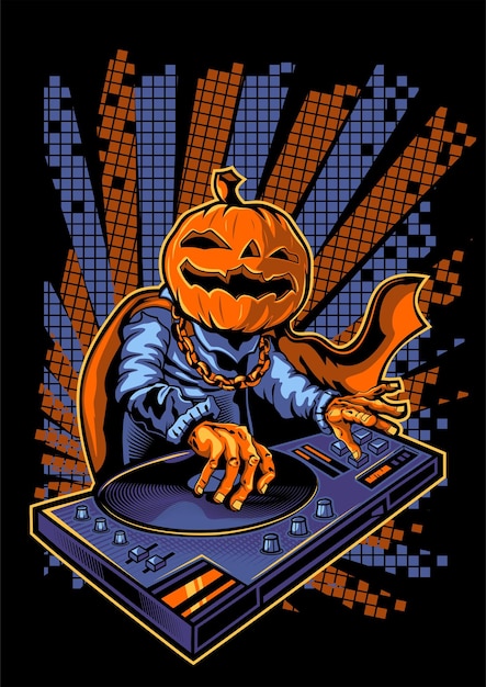 Vector personaje de dj de calabaza de halloween