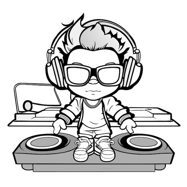 personaje de DJ enano ilustración vectorial 3D arte de línea