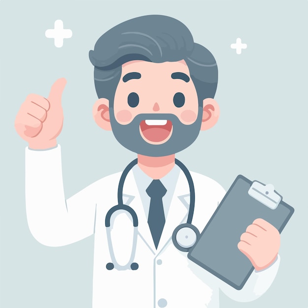 El personaje del doctor es alegre con un estilo de diseño plano