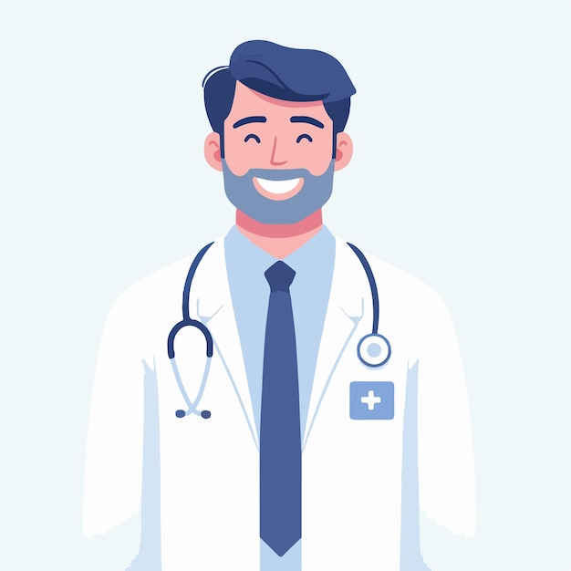 El personaje del doctor es alegre con un estilo de diseño plano