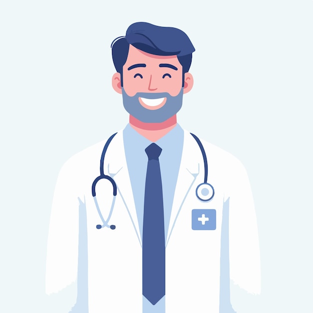 Vector el personaje del doctor es alegre con un estilo de diseño plano