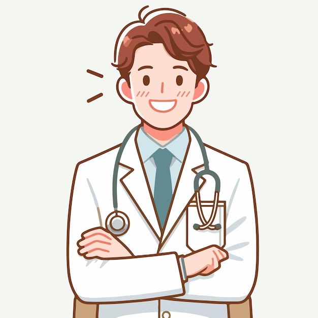 El personaje del doctor es alegre con un estilo de diseño plano