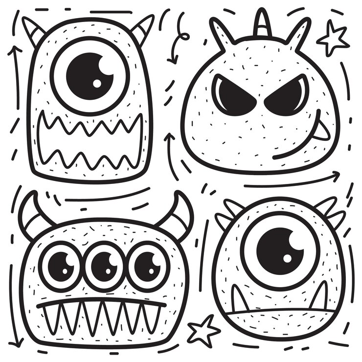Personaje de doodle de dibujos animados de monstruo