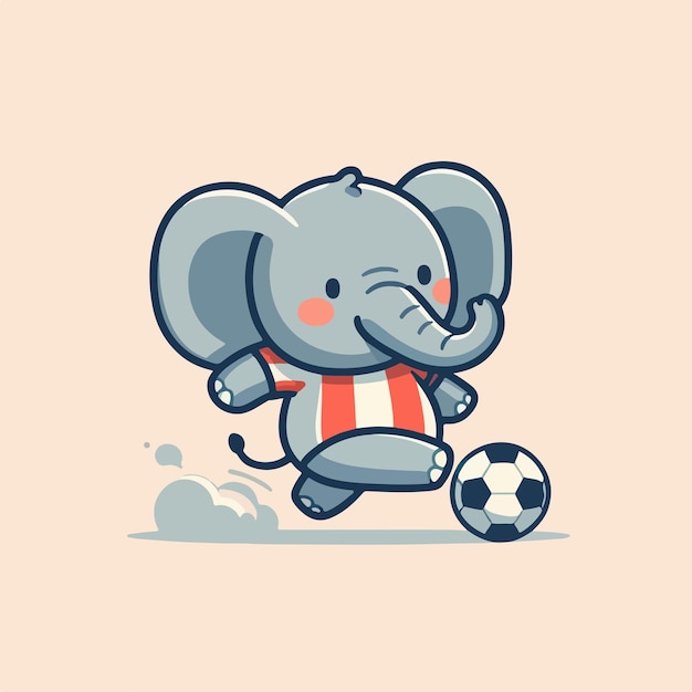 Vector el personaje del elefante está jugando a la pelota con el estilo de dibujos animados y el concepto de la mascota de la pelota