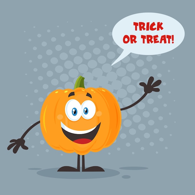 Personaje de Emoji de dibujos animados de calabaza feliz saludando para saludar Vector Ilustración Diseño plano