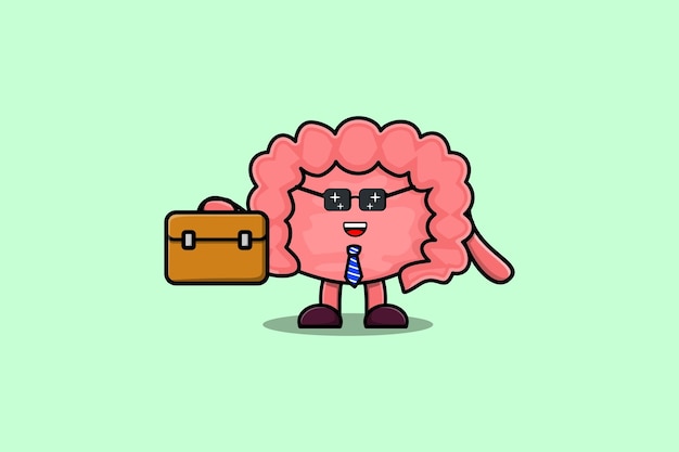 Personaje de empresario de dibujos animados lindo Intestino con ilustración de maleta
