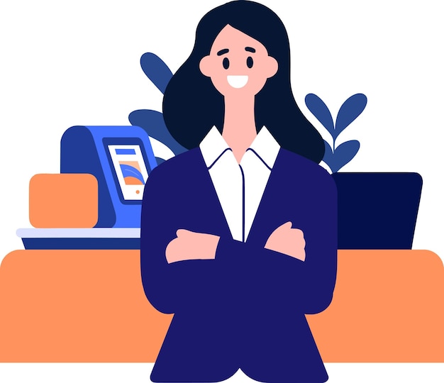 Personaje de empresario o trabajador de oficina dibujado a mano con computadora portátil en estilo plano aislado en el fondo