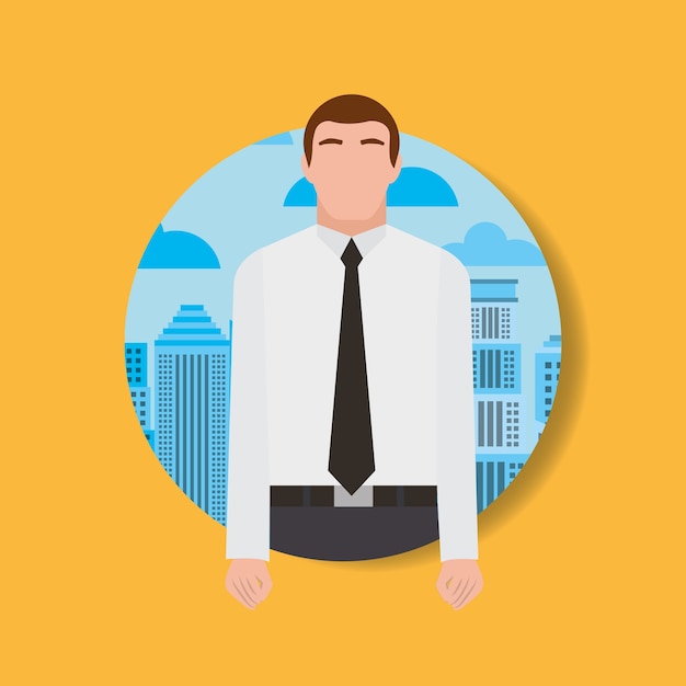 Vector personaje de empresario trabajador hombre y fondo urbano