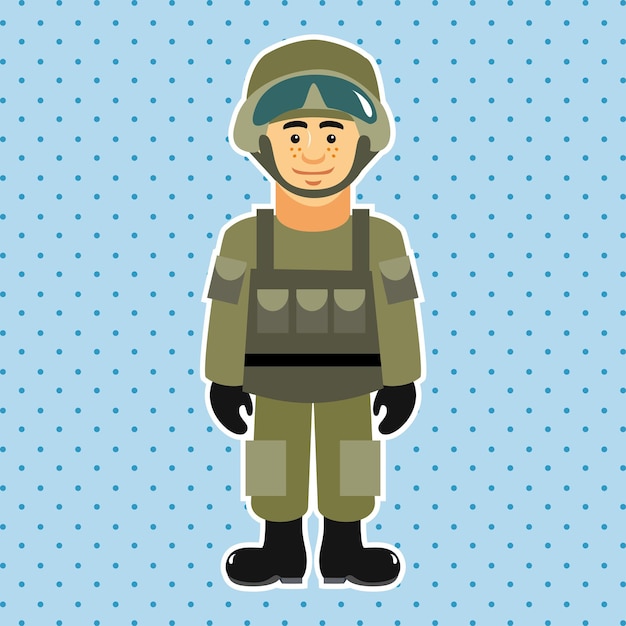 Vector personaje para entrenar hombre en uniforme militar soldado juego educativo para niños